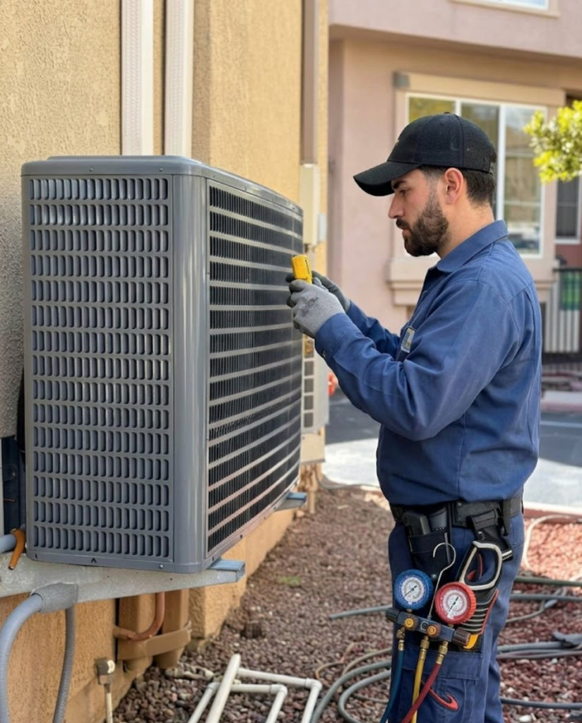 hvac contractor working on hvac unit outside
